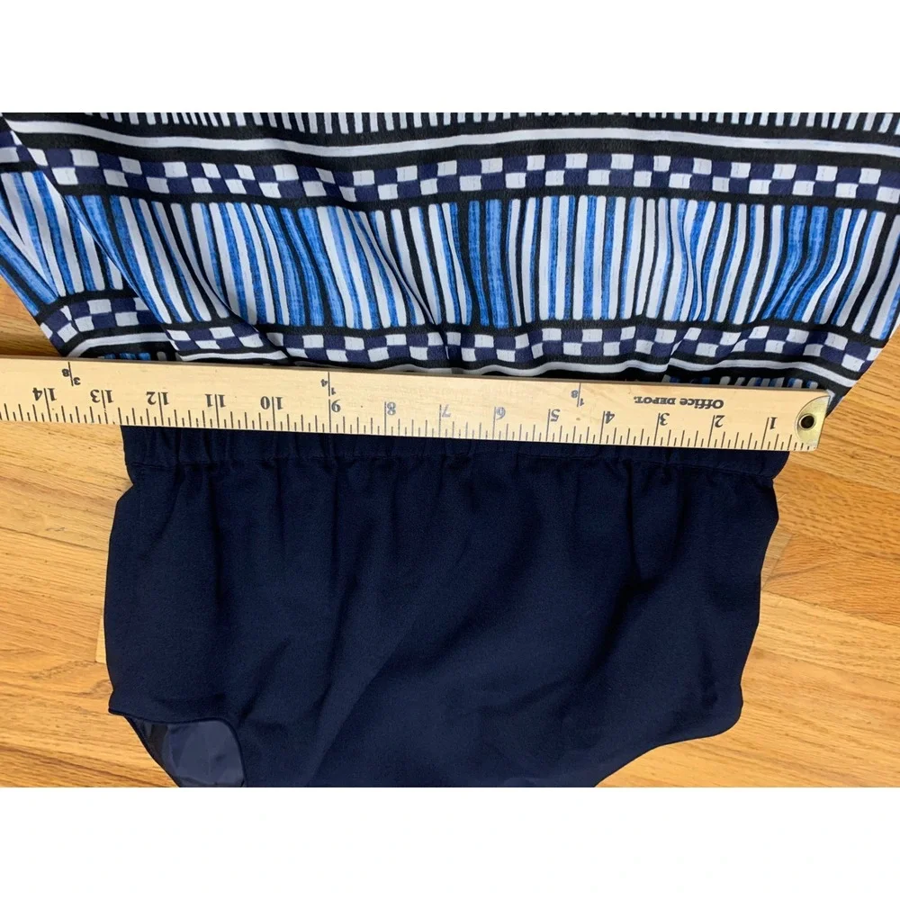 J.Crew Women's Blue Geometric Striped Maxi Dress Navy V-Neck 2 Classic